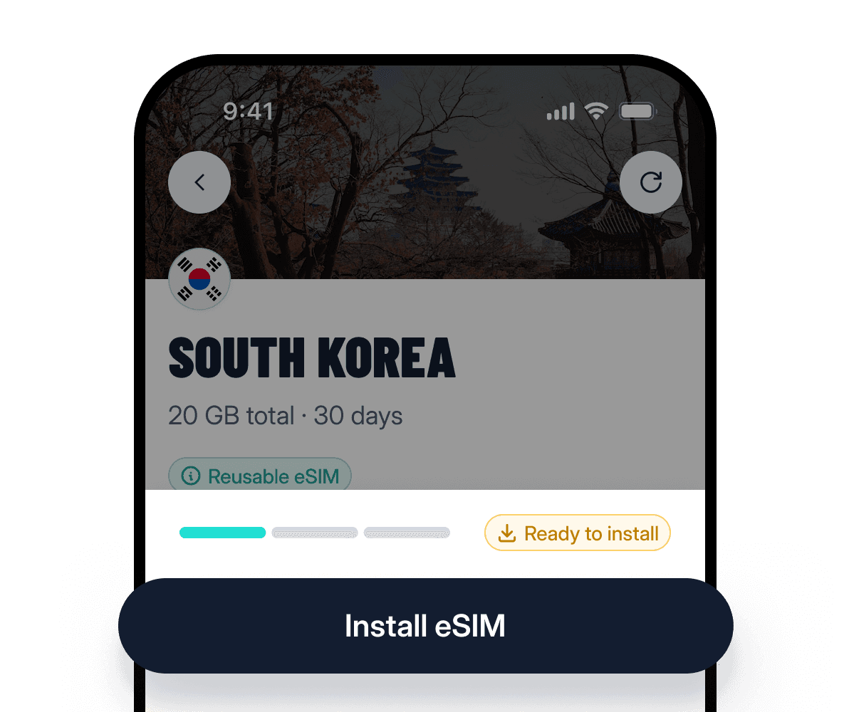 The RoaminRabbit app installing an eSIM in one tap